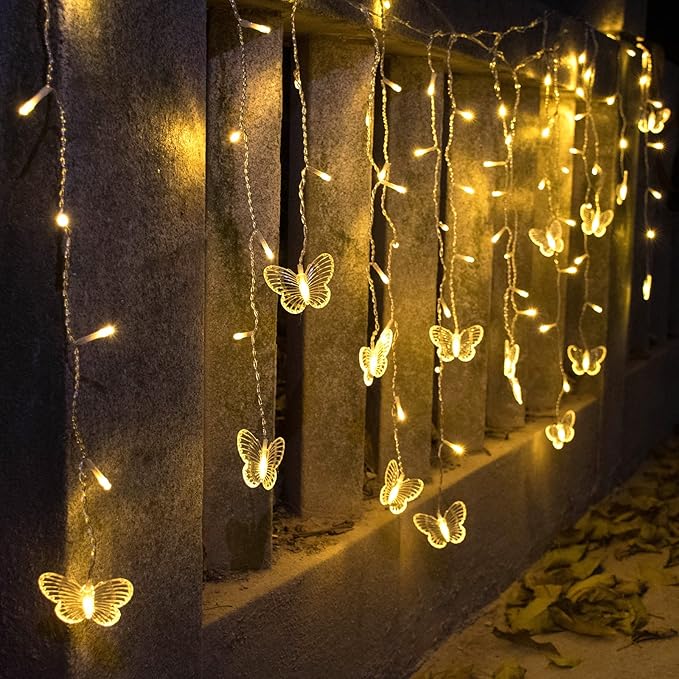 Butterfly Solar Lights Outdoor 13ft LED Fairy Curtain Light with Remote, USB Rechargable Waterproof Solar Firefly Light Butterfly Decor for Garden Patio Balcony Fence Tent Easter (Warm White)