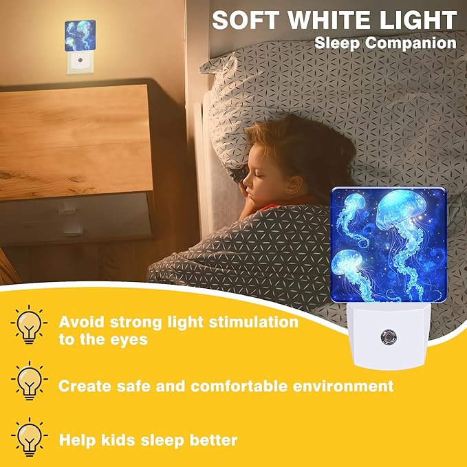 Night Light Magic Glowing Jellyfish Night Lights Plug into Wall Smart Dusk to Dawn Sensor 0.5W Energy Efficient Led Lamp for Men Women Bedroom Bathroom Hallway Stairway Decor