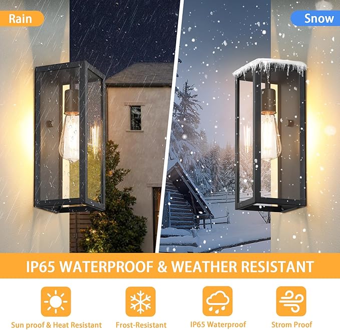 Black Exterior Lighting Fixtures 2Pack, 12.6'' Waterproof Outdoor Wall Sconce Porch Lights Exterior, Outdoor Coach Lights for Garage with Clear Glass Shade, Exterior Outside Lights for House