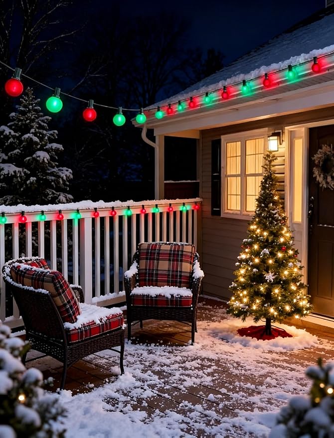 50Ft Outdoor Frosted Red and Green Christmas Lights,G40 Globe Patio Christmas Lights with 25 Red and Green Bulbs(2 Spare),Vintage Hanging Xmas for Tree Garden Porches Holiday