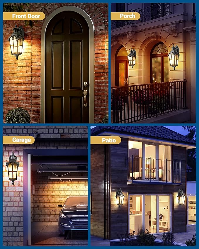 DEWENWILS Motion Sensor Outdoor Wall Lights, 2-Pack Dusk to Dawn Exterior Lantern Fixture, Roman Vintage Wall Mount Waterproof Porch Light, Water Ripple Glass, for Front Door Garage Patio