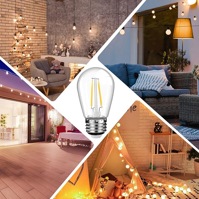 Mudder 60 Pack Halloween LED Light Bulbs 1w Replacement Light Bulbs S14 Shatterproof Waterproof String Lights Indoor Outdoor LED Lights Vintage Patio Bulb, E26 110v Regular Base (Warm White)