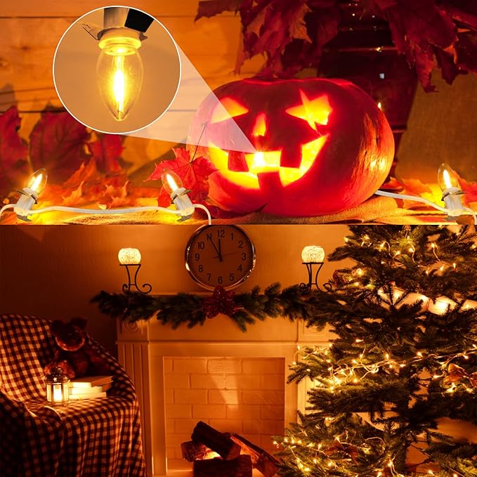 Christmas Village Lights with 10 LED Warm-White Bulb,Decoration for Christmas Village Houses,Halloween Holiday,C7 Christmas Village Light Cord