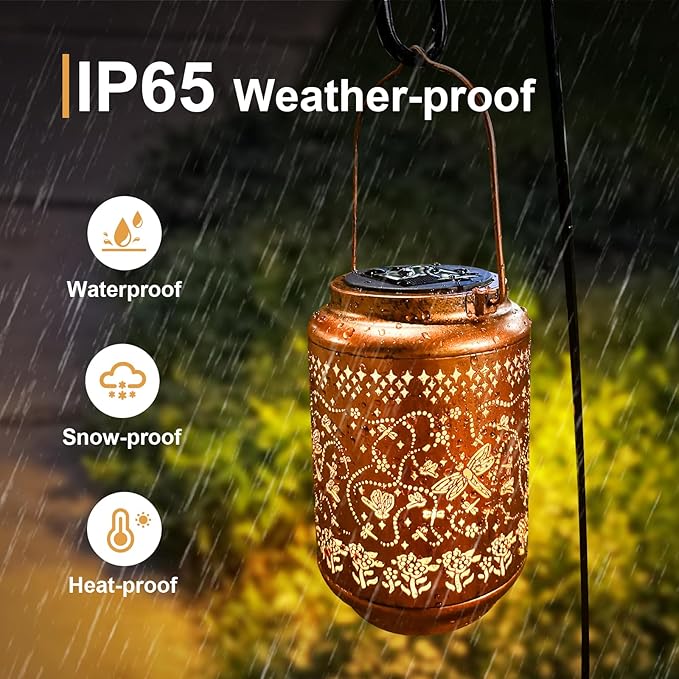 Solar Lanterns Outdoor Dragonfly Metal Waterproof Garden Decor Christmas Birthday Gifts for Women Mom Grandma Decorative LED Hanging Solar Lights Outside for Yard, Patio,Backyard,Landscape