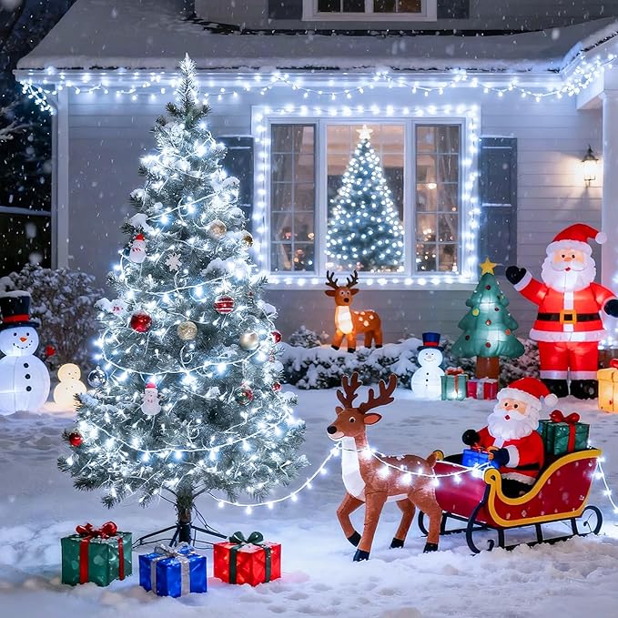 JMEXSUSS Christmas Lights, 8 Modes Waterproof Christmas Light Outdoor Plug in, Clear Wire String Lights Indoor Bedroom 500LED White 163ft