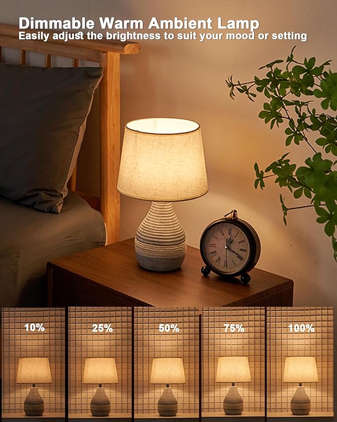 13" H Small Rechargeable Cordless Ceramic Table Lamp with Remote – RGB, Warm White Light, Timer, Dimmer – Battery Operated Lamp with Linen Shade for Patio, Bedroom, Living Room, Dining Table