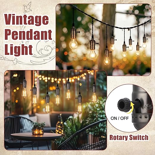 1 Pcs Vintage Pendant Light Sockets Light Cord Kit with Switches DIY Bulb Socket with Cord for E26 E27 Lamp Socket Lantern Bedroom Living Room Decor (1 Plug with 14 Sockets,Black)
