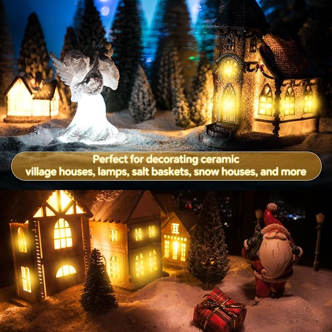 Leelosp 4 Pack Accessory Cord with 3 LED Light Bulbs 8.2 FT Christmas Village Light White Cord End-to-End Connectable On/Off Switch Plugs T20 LED Blow Mold Bulbs for Crafts Halloween Decor