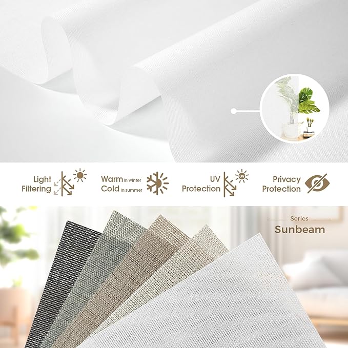HeyBlinds Motorized Roller Shades, Smart Blinds for Windows, Remote Automatic Window Shades, Electric Shades, Light Filtering, Compatible with Alexa Google Apple Home (Sunbeam-Perla White LF)