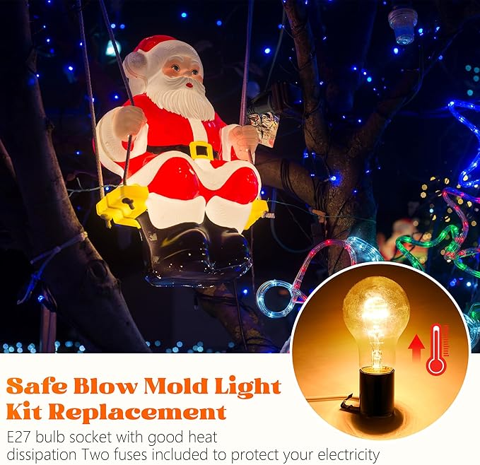Meonum 18 Set Blow Mold Light Kit Replacement, E27 E26 Single Light Cord Kit with Switch Fuse Plug, for Indoor Outdoor Halloween Christmas Village House Craft Decorations and Salt Lamp