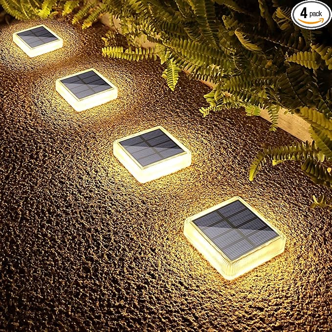 Lacasa Solar Deck Lights, 4 Pack 30LM LED Dock Lights Warm White 2700K, Outdoor Solar Powered Step Lights Light up All Night IP68 Waterproof Auto ON/Off for Garden Stairs Driveway Pathway Lighting