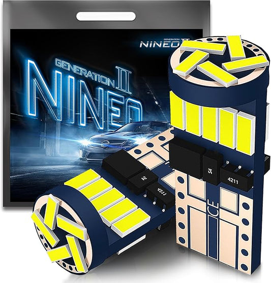 NINEO T10 LED BULBS 2 PCS, 194 921 168 w5w with 15-SMD 4014 Chips 6000K White for Car Interior Backup Tail Door Dome Map Reverse License Plate Courtesy Side Marker Parking Trunk Glove Box Light Bulb