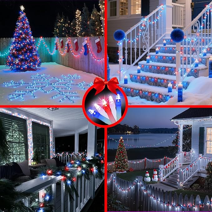 1500 LED 470FT Christmas String Lights Outdoor, 12 Pro Modes and Timer Memory & Brightness, Plug in Waterproof Clear Wire Twinkle Light for for Xmas Yard Tree Wedding Party Decor Red White Blue