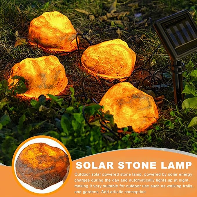 LIYAOLI Solar Rock Lights 8-Pack | Auto-Dimming & 8H Runtime | IP44 Waterproof Landscape Lighting for Garden/Pathway/Lawn (Rock - 8 Pack)