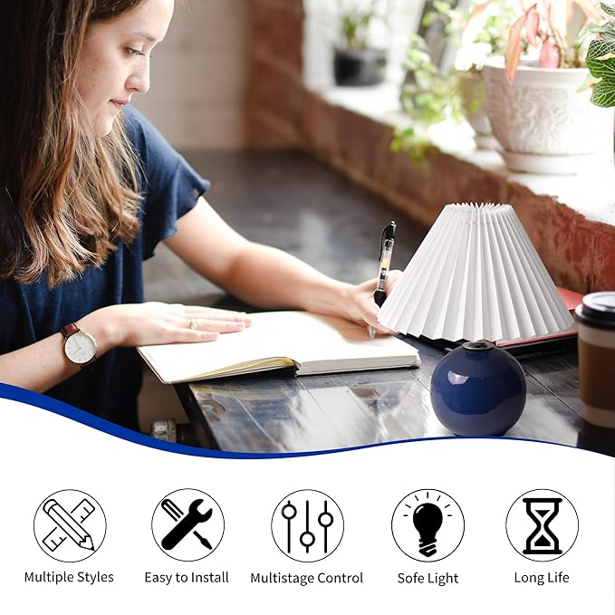 Korean Pleated Table Lamp Ins DIY Ceramic Table Lamps for Living Room Home Deco Cute Lamp with Tricolor Led Bulb Beside Lamp…