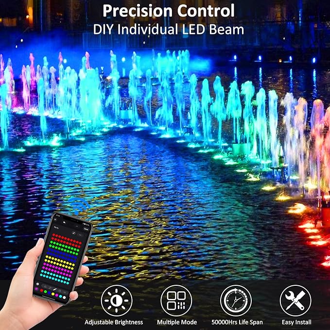 T-SUN Colored Pond Lights with APP and Remote Control – Bright LED Underwater Submersible Fountain Lights, IP68 Waterproof Landscape Spotlight for Garden Koi Pond Aquarium Fish Tank (Set of 4)