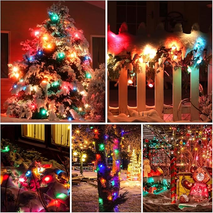 Brightever C6 Battery Operated Christmas Lights, 35FT 100LED Christmas String Lights with Timer & 8 Lighting Modes, Waterproof Strawberry Xmas Tree Light for Indoor Outdoor Decor, Multicolor, 1-Pack