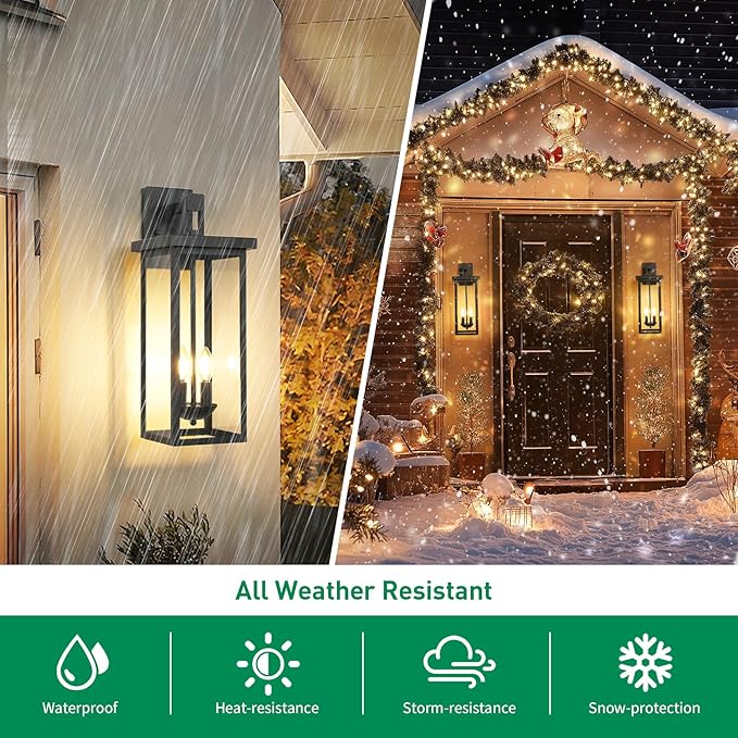 22 Inch Large Black Outdoor Wall Lights Exterior Lighting Fixtures,Outside Lights for House,Front Porch Light,Waterproof Outdoor Wall Sconce Light Carriage Exterior Lights,E12 Base*2