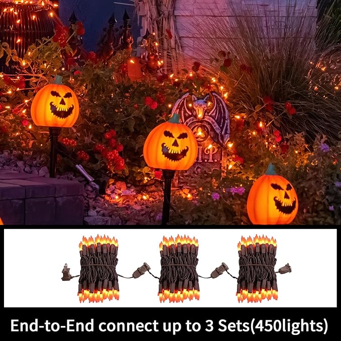 LAMPHOME Orange Thanksgiving Mini Lights, 31.9FT 150-Count Autumn Fall String Lights,Connectable 120V Plug in for Outdoor Indoor Garden Party Halloween Christmas Xmas Tree Lights Yellow Decor