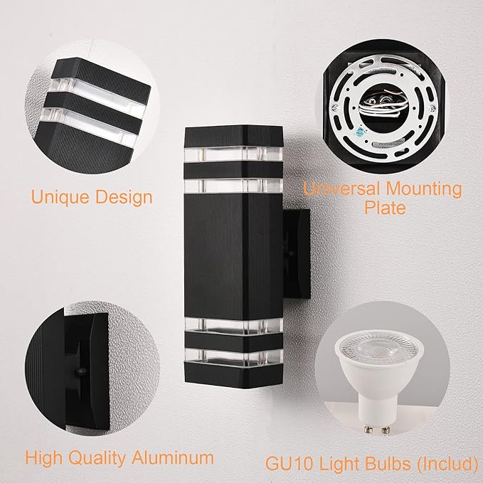 DASTOR 2 Pack Outdoor Wall Lights, Up and Down Porch Lights Outdoor Wall Mount Light Fixture, Aluminum Waterproof Exterior Lights for House Porch Garage