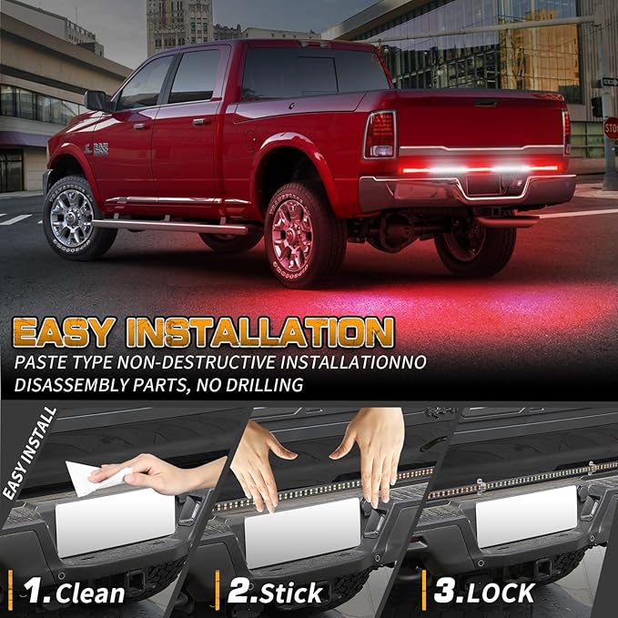 XRIDONSEN 60 inch Truck Tailgate Emergency Lights Strip 360 LED Rear Window Red White Strobe Firefighter Lights Warning Hazard Safety First Responder for Vehicles Trucks Pickup POV