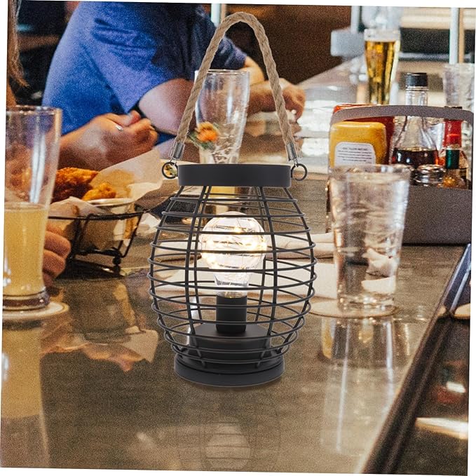 TEHAUX Vintage Basket Table Lamp Rechargeable Cordless Led Lantern Sturdy Portable Night Light for Bar Ktv Rustic Decorative Fixture