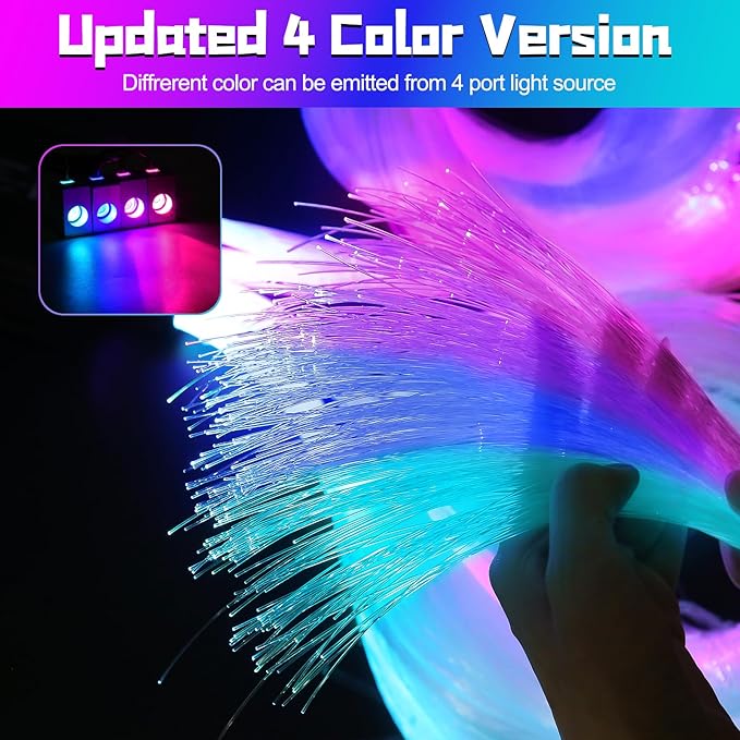 Split Car Starlight Headliner Kit, 4 Colors 12W Meteor Fiber Optic Star Ceiling Lights, 500pcs*0.02in*9.8ft+240 RGBW Shooting Stars Lights for Car Home Theaters Roof Décor