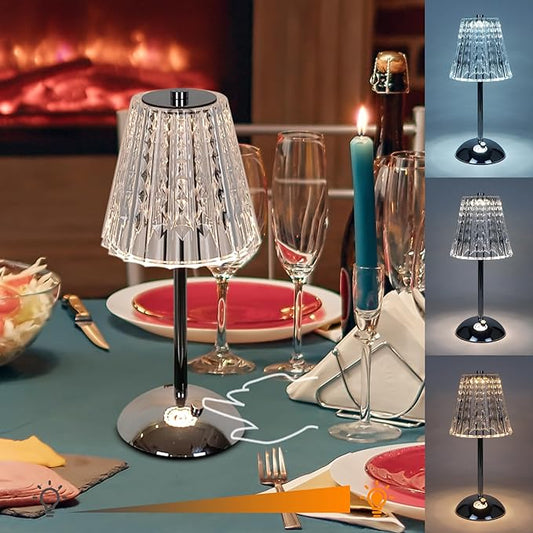 Cordless Table Lamp, 4000mAh Rechargeable Battery Operated Lamp, 3 Color Modes & Stepless Dimmable LED Touch Lamp, Portable Crystal Metal Beside Lamps for Bedroom Restaurant(Silver Chrome)