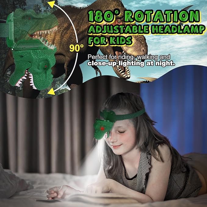 Dinosaur Headlamp for Kids Flashlight Led Headlights Roar & Silent Mode, T-Rex Dinosaur Toys for Kids 3-5 4-6 5-7 6-8, Camping Gear, Easter Gifts for Boys Girls Adults