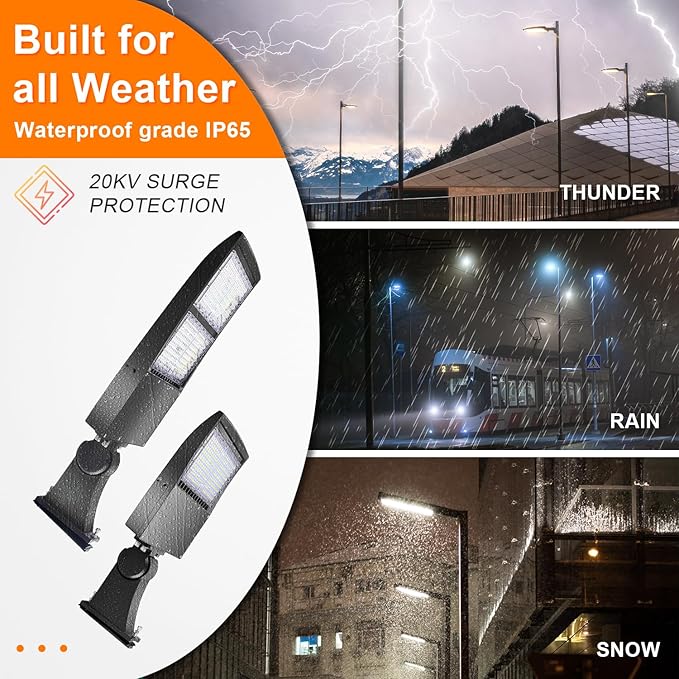 480V 300W LED Parking Lot Light, 42000LM LED Shoebox Street Flood Light (1000W MH/HPS Equiv.), 5000K Dimmable Commercial Area Lighting with 20KV Surge Protection, IP65 277-480V UL&DLC Listed