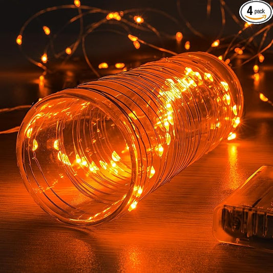 4 Pack 16.4ft Battery Operated String Lights with Timer, Orange with Synchronized Twinkle Mode, Fairy Lights Battery Powered, 50 LEDs, Idea for Christmas Bedroom Party Wedding