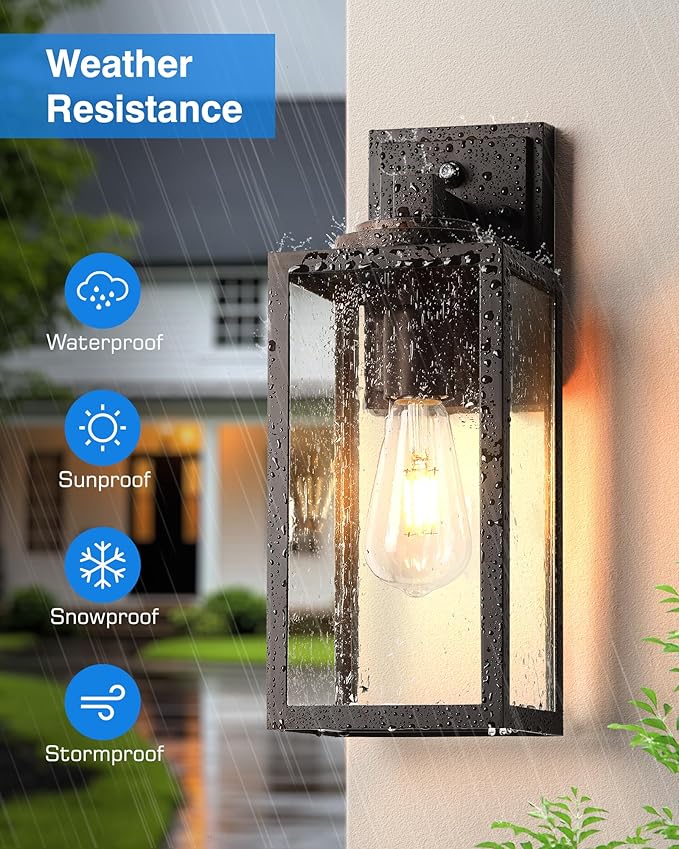 VIANIS 14.5" Outdoor Light Fixture, Oil Rubbed Bronze Dusk to Dawn Outdoor Lighting, Porch Lights with Tempered Seed Glass, Outside Lights for House, Porch, Waterproof Anti-Rust, 2 Pack