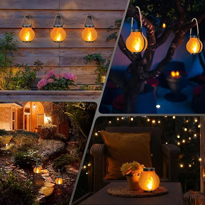 Hompavo Larger Gen2 Solar Lanterns Outdoor, Dual Charging (USB/Solar) & 2-Mode - Waterproof Decorative Hanging/Table Lights for Yard Patio Garden Halloween Christmas Decor, Birthday Gifts for Women, 4