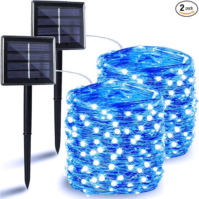 Solar String Lights Outdoor, 2-Pack 144FT 400 LED Solar Twinkle Lights for Outside Waterproof, Copper Wire 8 Lighting Modes Fairy Light for Garden Tree Party Birthday Xmas Patio Decor (Blue)