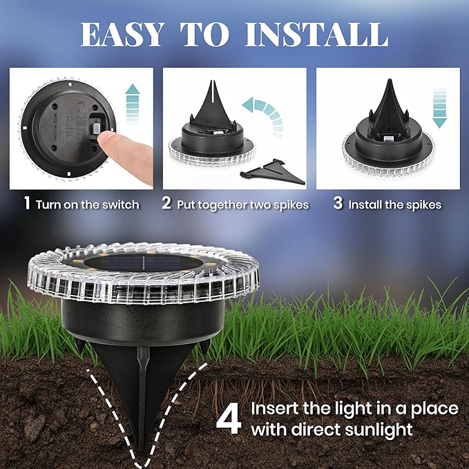 20 Pack Small Solar Ground Lights, Pathway Lights Waterproof, Outdoor Solar Light for Garden, Driveway, Walkway, Backyard (Warm White)