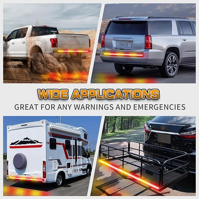 XRIDONSEN 48 inch Truck Amber Red Tailgate Strobe Lights Strip Rear Window Lights 288 LED Tail Emergency Light Bar Flashing Warning Hazard Safety for Plow Trucks Construction Vehicles Pickup Trailer