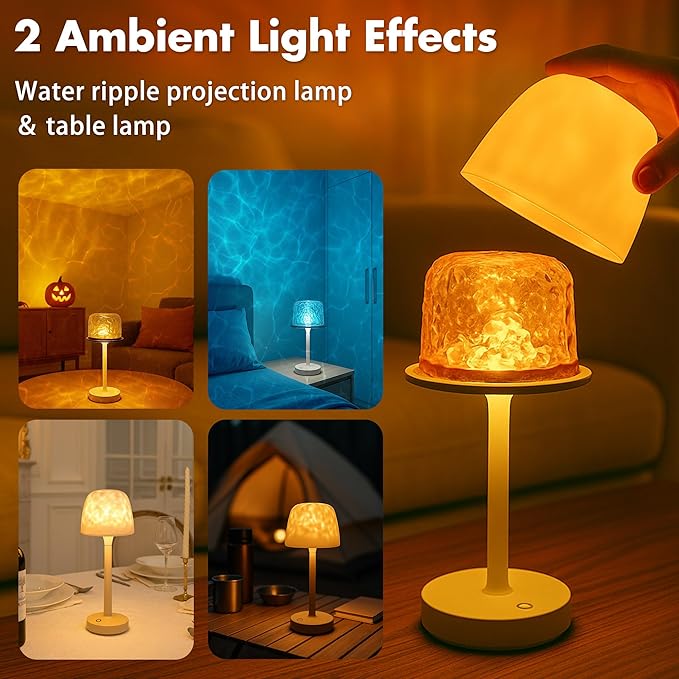 Rechargeable Shower Lights for Inside Shower, Cordless Waterproof Shower Lamp with Remote, 16 Color Changeable Ocean Wave Projector Light, LED Rotating Water Ripple Table Lamp for Bathroom, Bedroom