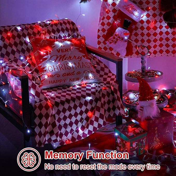 QITONG Red and White Valentine String Light Outdoor, 165ft 500 LED Clear Wire Christmas Lights Plug-in, 8 Modes Twinkle Xmas Light Indoor