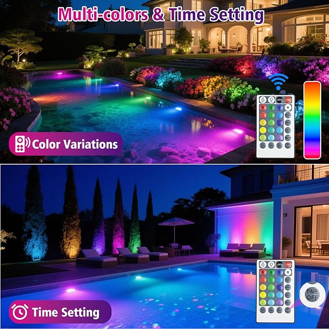 T-SUN LED Pond Light, 3 Head Lamps Submersible LED Pond Lights Color Changing Garden Pond Light with Remote Control, RGB Fish Tank Lights Fountain Spotlight for Garden, Pool, Aquarium Tank(3 Headlamp)