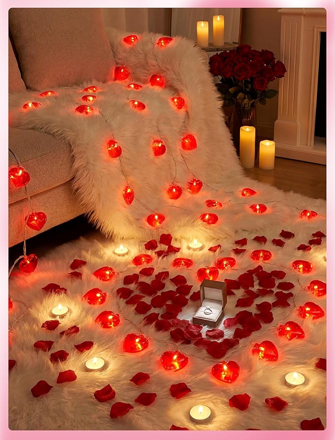 Valentine Day Lights Plug in, Red Heart Shaped String Lights 8.5FT, LED Valentine Heart Lights for Indoor Outdoor Decor, UL Listed, IP44 Waterproof
