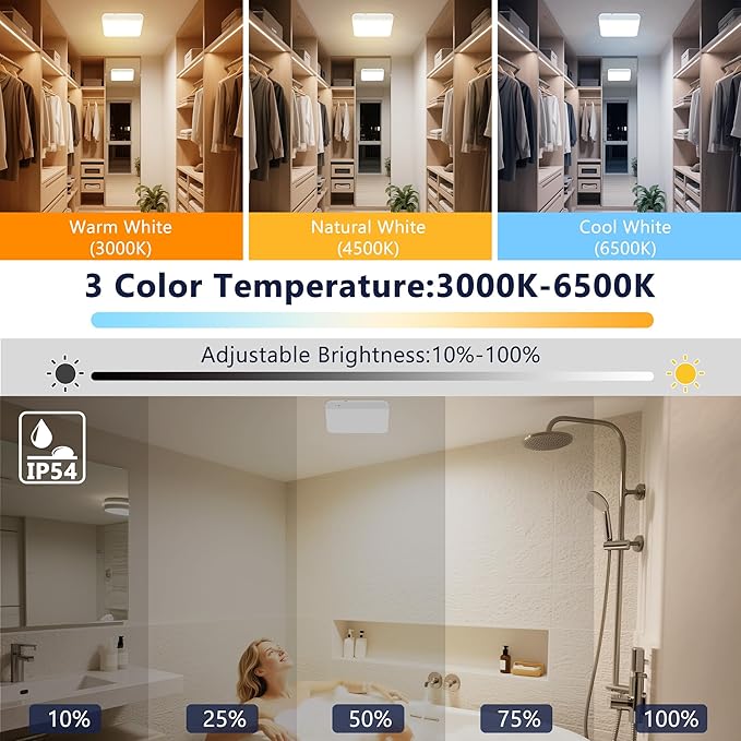 maylit 2 Pack Rechargeable Ceiling Lights, Motion Sensor Lights No Wiring, Wireless Closet Lights Battery Operated, for Bathroom Laundry Room Kitchen Porch Stair Hallway Shower Pantry Garage