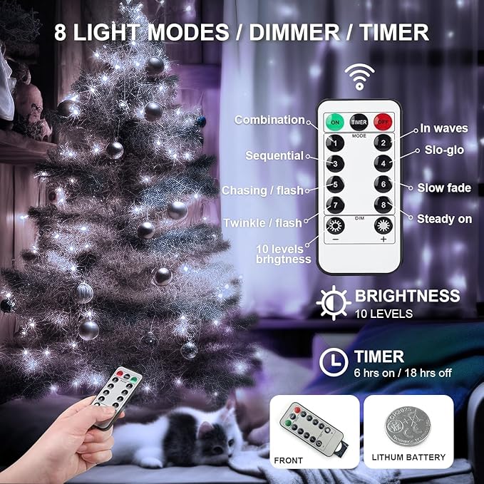 Aogist 2-Pack 50LED Fairy Lights 16ft Dual Power(USB/Battery) with Remote & Timer, 8 Modes Flexible Copper Wire Waterproof String Lights for Outdoor Christmas Wedding Bedroom Party Decor,White