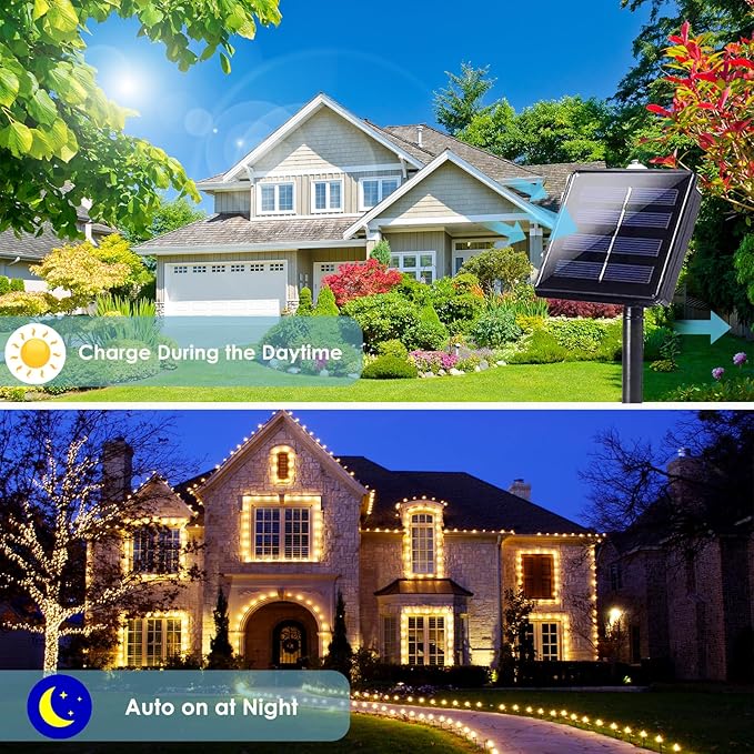 4-Pack Solar String Lights for Outside, Total 400LED Solar Christmas Lights Waterproof, Outdoor Twinkle Light Copper Wire 8 Modes Fairy Light for Xmas Tree Garden Party Wedding Decor (Warm White)