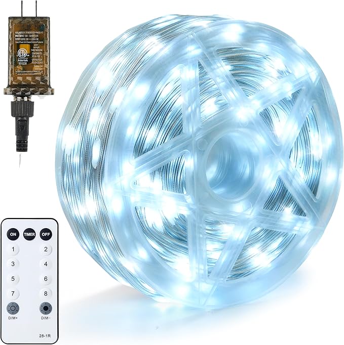 Joiedomi 1200 LED Christmas String Lights Outdoor,394 FT Cool White Fairy Light with Remote 8 Modes Timer, Plug in PVC Clear Wire Lighting Decor with Reel for Indoor Dorm Classroom Bedroom Holiday