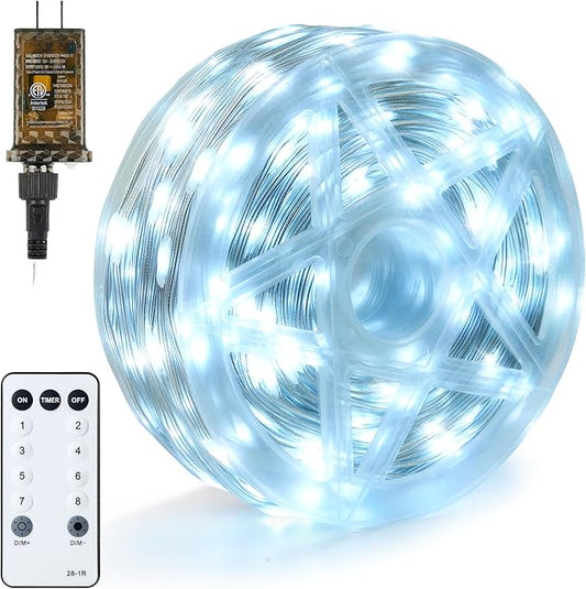Joiedomi 1200 LED Christmas String Lights Outdoor,394 FT Cool White Fairy Light with Remote 8 Modes Timer, Plug in PVC Clear Wire Lighting Decor with Reel for Indoor Dorm Classroom Bedroom Holiday