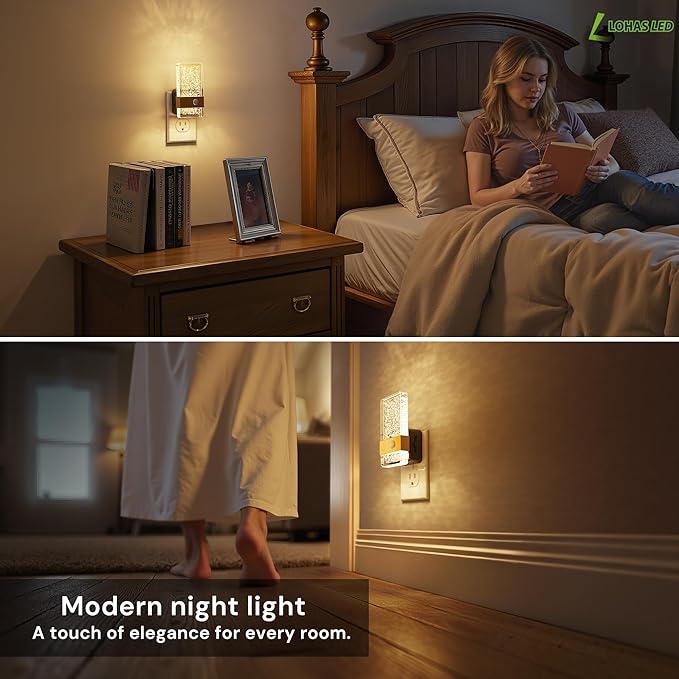 L LOHAS LED Motion Sensor Night Light, 2 Pack Night Lights Plug Into Wall Motion Activated and Dusk to Dawn Sensor, 0-100LM Dimmable Nightlight, Warm White Nightlights for Bathroom, Hallway, Gift