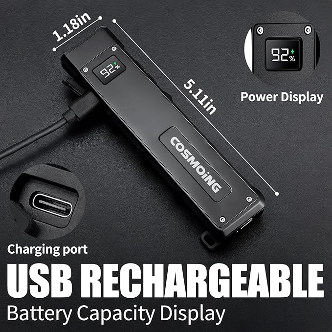 Rechargeable EDC Flashlight, 1800 Lumens Flat Flashlight 9 Mode with White LED/UV/RGB Modes, Magnetic Clip-on Pocket Flash Lights for Camping, Emergency, Repair, Pet Urine Detection, Working - Black