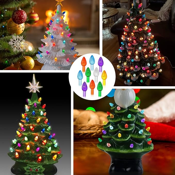 180Pcs Ceramic Christmas Tree Replacement Lights, Multicolor Ceramic Tree Twist Light Ornaments(180 Bulbs+2 Topper Star)