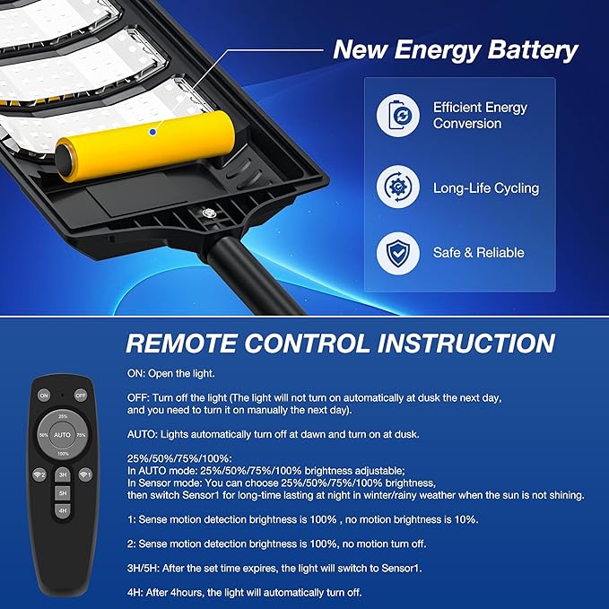 Solar Lights Outdoor - Super Brght Solar Street Lights Outdoor Dusk to Dawn with Motion Sensor and Remote Control, Wide Angle Commercial LED Street Light IP67 Waterproof(2 Pack)