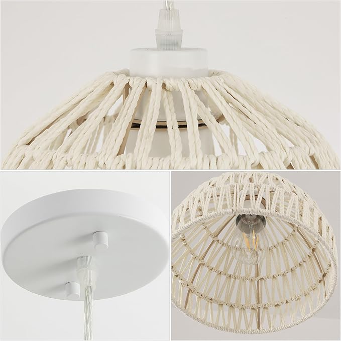 JONATHAN Y 10.25" Cream Modern Bohemian Woven Rope LED Pendant Light Fixture, Adjustable Dome Ceiling Lamp for Kitchen Island, Rope Shade, Coastal Farmhouse Decor (JYL6513C)